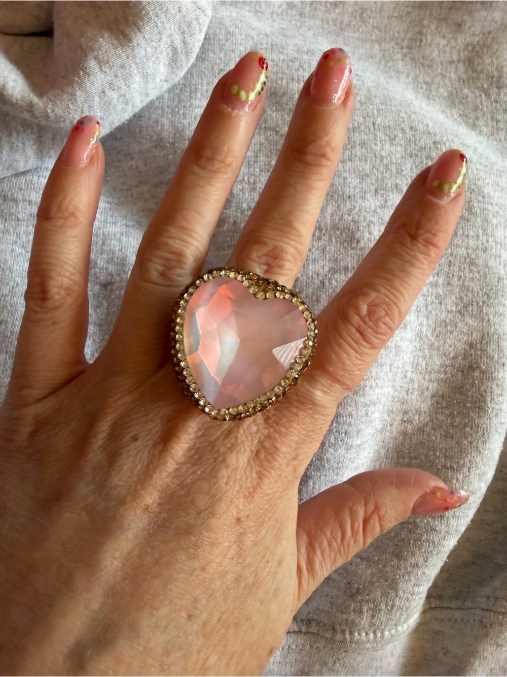 Candy Heart-Shaped Pink Crystal rhinestone Statement Ring adjustable